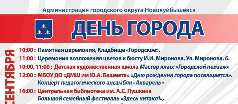 Новокуйбышевск празднует 74-летие: программа мероприятий 5 сентября в городском Дворце культуры состоитс...